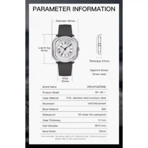 ساعة كوارتز 35 مم للرجال – مينا رمادي أنيق للاستخدام اليومي - الصورة 7